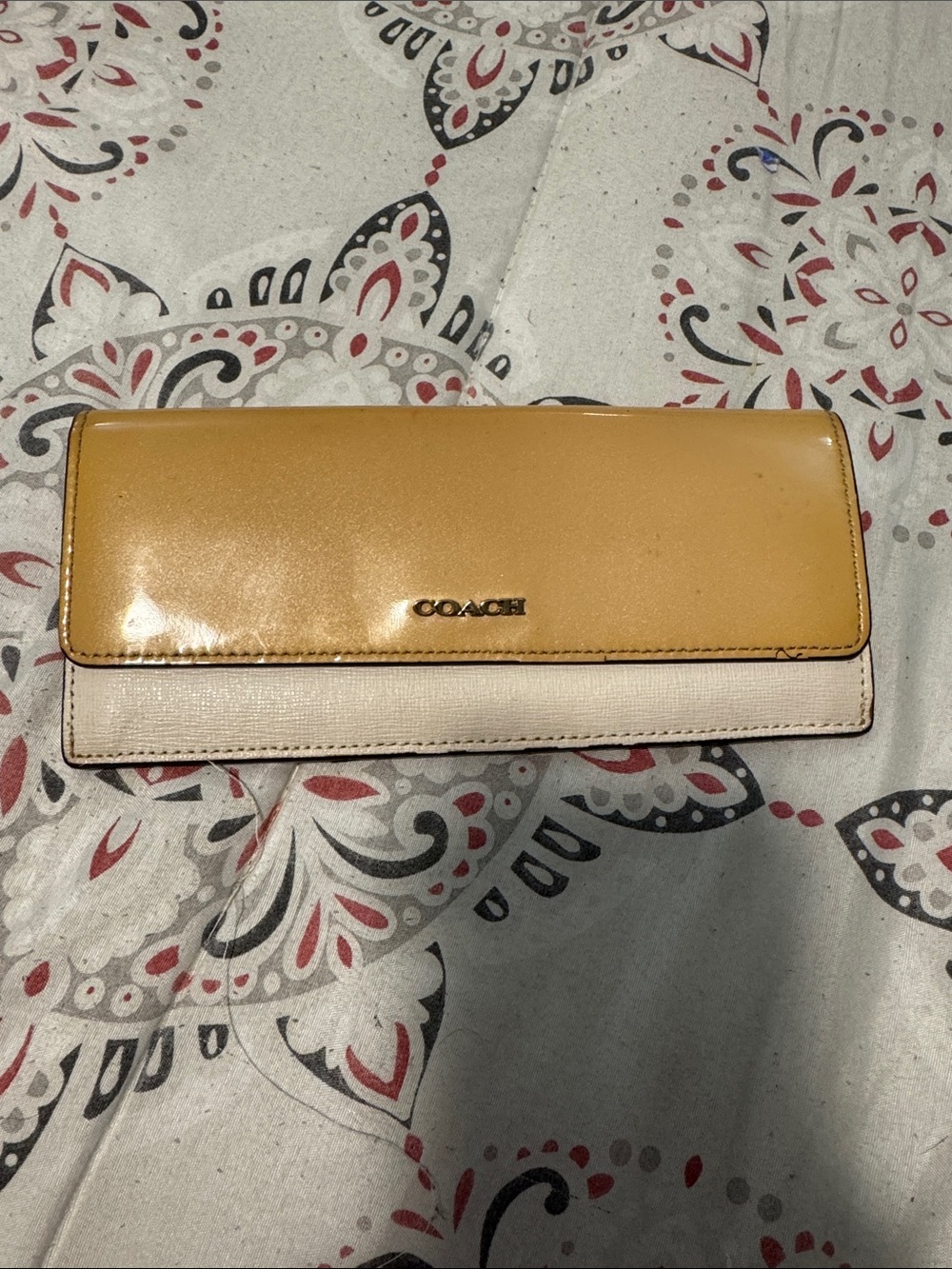 Coach Two-Tone Yellow and Cream Patent Continental Wallet